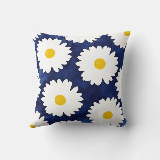 イエローネイビーとホワイトデイジー2 クッション (裏面)