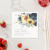 イエローネイビーサンフラワーズウォーター結婚カラーフローラ スタンダードカクテルナプキン (インサイチュ)