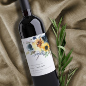 イエローネイビーサンフラワーズウォーター結婚カラーフローラ ワインラベル