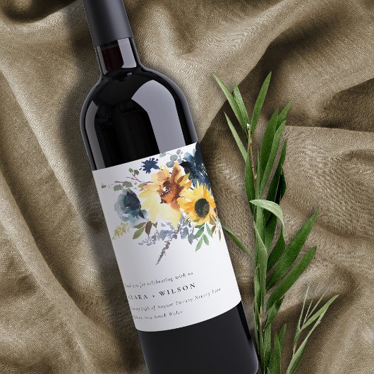 イエローネイビーサンフラワーズウォーター結婚カラーフローラ ワインラベル