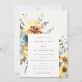 イエローネイビーサンフラワーズウォーター結婚カラーフローラ 招待状 (正面)