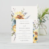 イエローネイビーサンフラワーズウォーター結婚カラーフローラ 招待状 (スタンド正面)