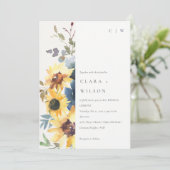 イエローネイビーサンフラワーズウォーター結婚カラーフローラ 招待状 (スタンド正面)