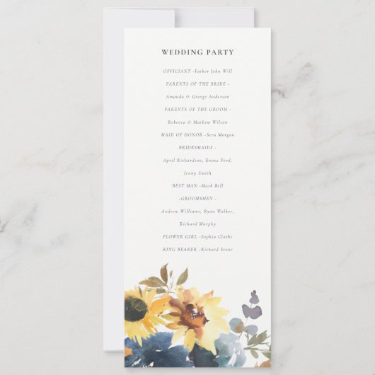 イエローネイビーサンフラワーフローラ結婚式 プログラム (裏面)