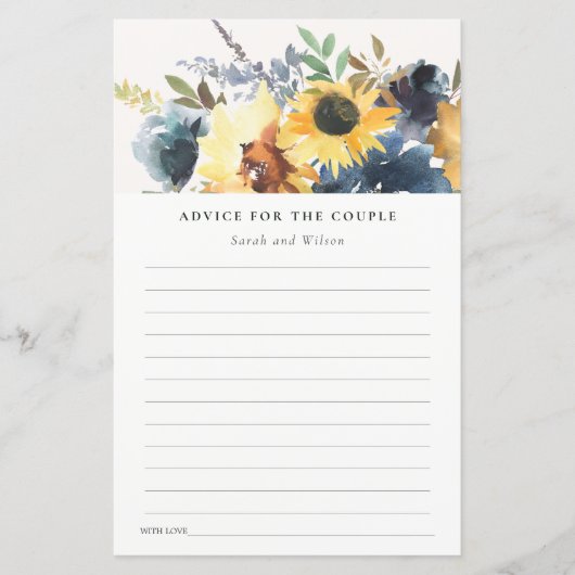 イエローネイビーサンフラワー結婚ズフローラアドバイスカード (正面)