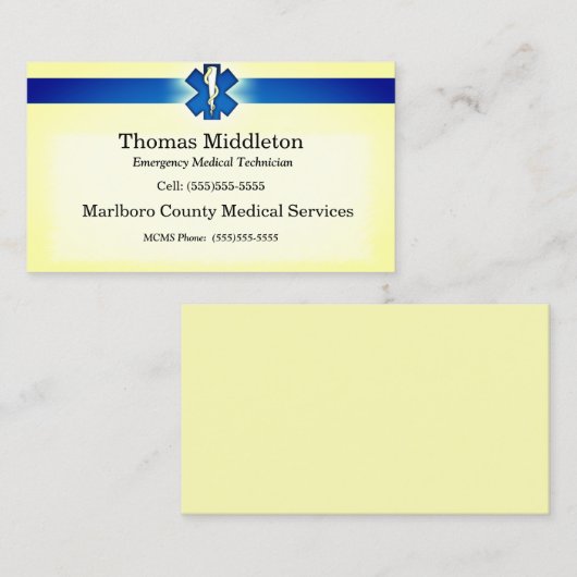 イエローネイビースター・オブ・ライフEMS / EMTカー連絡ド 名刺 (正面/裏面)