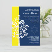 イエローネイビーツリーオブライフバー(ユダヤ教の)バル・ミツバー招待状 招待状 (スタンド正面)