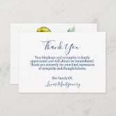 イエローネイビーバード葬儀ありがとう、悔やみや弔慰 ノートカード (正面/裏面)