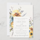 イエローネイビーヒマワリ水彩フローラ婚約 招待状 (正面)