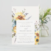 イエローネイビーヒマワリ水彩フローラ婚約 招待状 (スタンド正面)