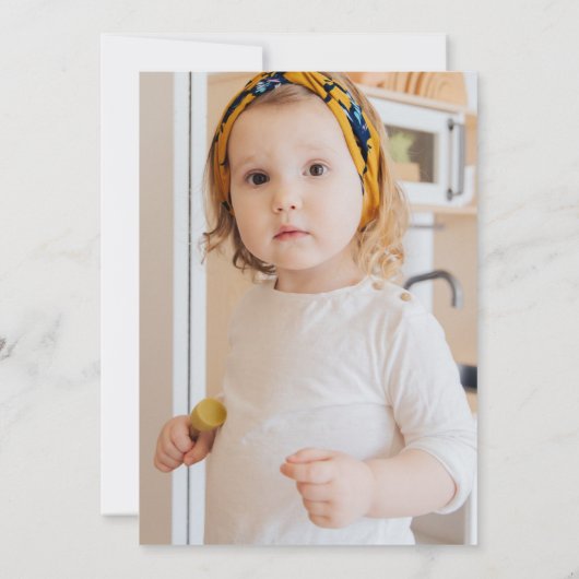 イエローネイビーフローラフォトレインボー誕生日招待状 サンキューカード (裏面)