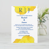 イエローネイビーブルーフローラエレガントバラ結婚ズ 招待状 (スタンド正面)