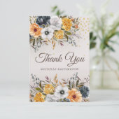 イエローネイビーブルーフローラグリッター誕生日 サンキューカード (スタンド正面)