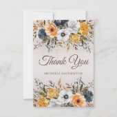 イエローネイビーブルーフローラグリッター誕生日 サンキューカード (正面)