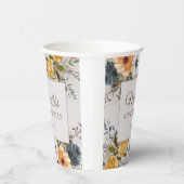 イエローネイビーブルーフローラグリッター40th誕生日の名前 紙コップ (右)