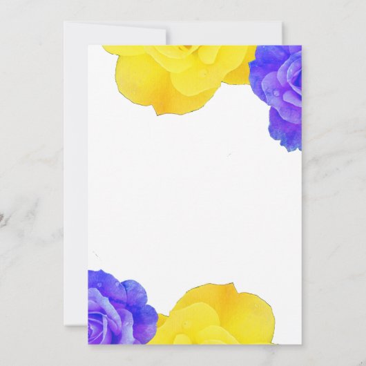 イエローネイビーブルーフローラバラエレガントウェディング 招待状 (裏面)