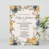 イエローネイビーブルーフローラ結婚式 プログラム (スタンド正面)