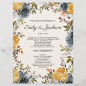 イエローネイビーブルーフローラ結婚式 プログラム (正面)