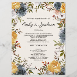 イエローネイビーブルーフローラ結婚式 プログラム