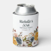 イエローネイビーブルーフローラ50誕生日 缶クーラー (缶正面)