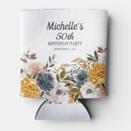 イエローネイビーブルーフローラ50誕生日 缶クーラー