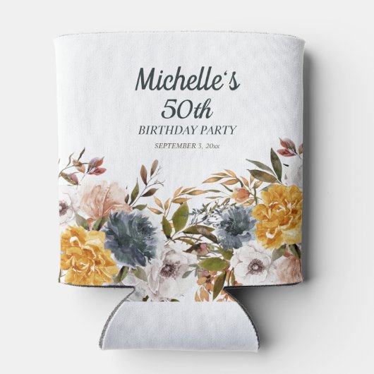 イエローネイビーブルーフローラ50誕生日 缶クーラー (裏面)