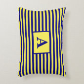 イエローネイビーブルー航海のモノグラストライプムかわいい アクセントクッション (正面(垂直))