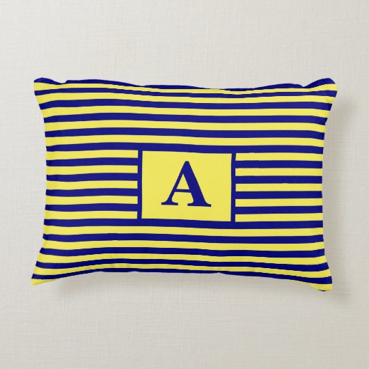 イエローネイビーブルー航海のモノグラストライプムかわいい アクセントクッション (裏面)