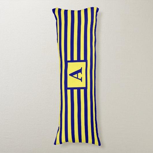 イエローネイビーブルー航海のモノグラストライプムかわいい ボディピロー (正面縦)