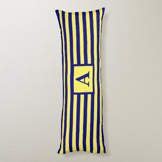 イエローネイビーブルー航海のモノグラストライプムかわいい ボディピロー (裏面 (縦))