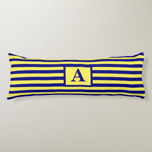 イエローネイビーブルー航海のモノグラストライプムかわいい ボディピロー (正面)