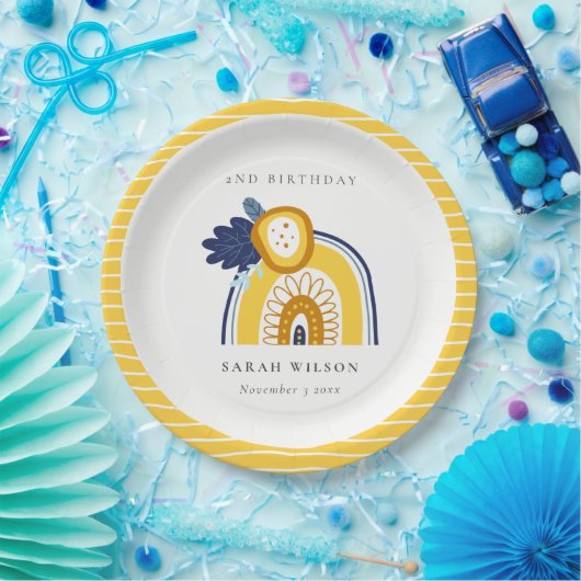 イエローネイビーボホフローラレインボニーエイジ誕生日 ペーパープレート (パーティー)