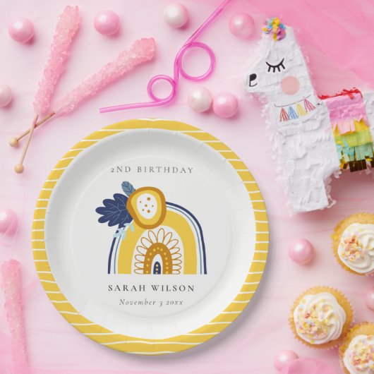 イエローネイビーボホフローラレインボニーエイジ誕生日 ペーパープレート