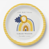 イエローネイビーボホフローラレインボニーエイジ誕生日 ペーパープレート (正面)