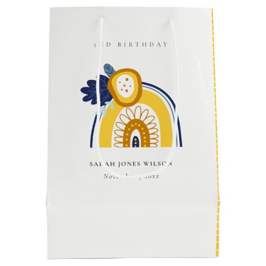 イエローネイビーボホフローラレインボニーエイジ誕生日 ミディアムペーパーバッグ (裏面)