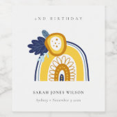 イエローネイビーボホフローラレインボニーエイジ誕生日 ワインラベル (シングルラベル)