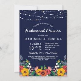 イエローネイビーボー花模様ストリンライトラリハーサル 招待状