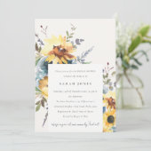イエローネイビー素朴ヒマワリフローラブライダルシャワー 招待状 (スタンド正面)