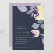 イエローネイビー薄紫フローラブライダルシャワー招待状 サンキューカード (正面/裏面)