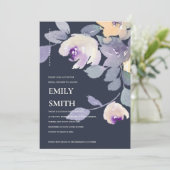 イエローネイビー薄紫フローラブライダルシャワー招待状 サンキューカード (スタンド正面)