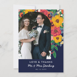 イエローネイビーBohoフラワーアーチ結婚の写真 サンキューカード