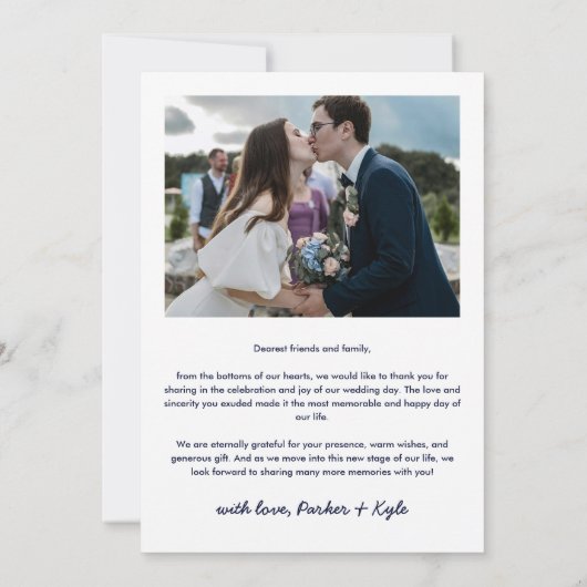 イエローネイビーBohoフラワーアーチ結婚の写真 サンキューカード (裏面)