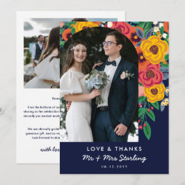 イエローネイビーBohoフラワーアーチ結婚の写真 サンキューカード