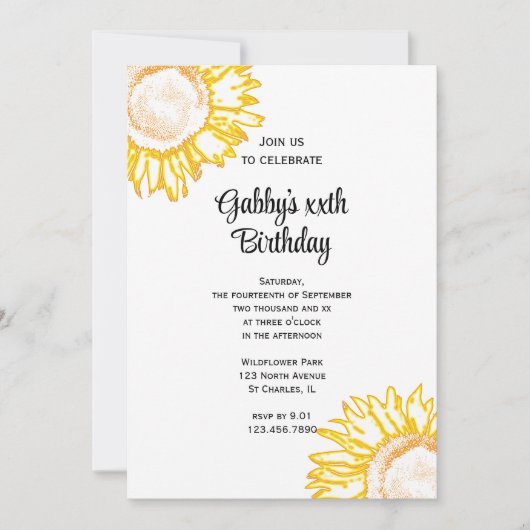 イエローネオンサンフラワーバースデーパーティー 招待状 (正面)