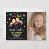 イエローネオンスタースケート誕生日招待状写真 招待状 (正面)