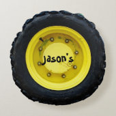 イエローネームパーソナライズされたトラクタホイールタイヤ ラウンドクッション (正面)
