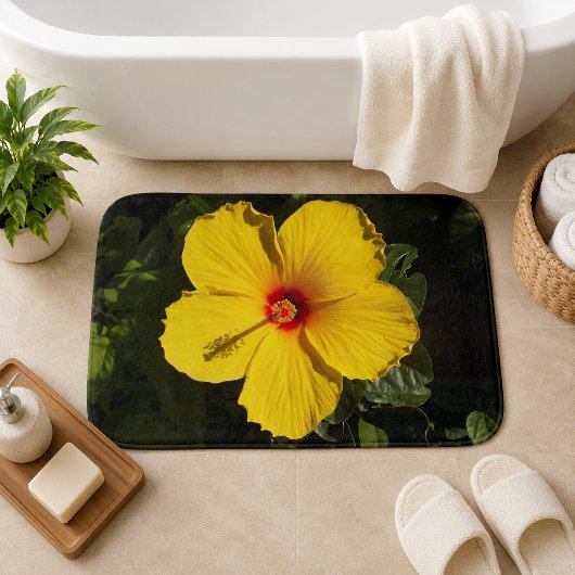 イエローハイビスカスの花 大きいバスマット バスマット