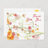 イエローハイビスカススワール&スワローズフローラありがとう ポストカード (正面/裏面)