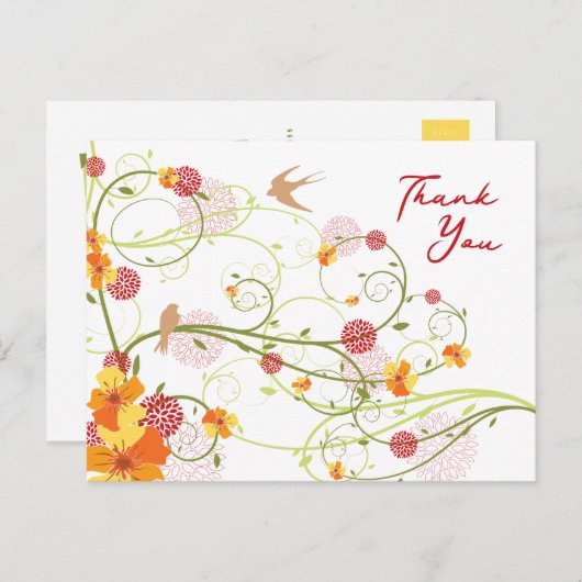 イエローハイビスカススワール&スワローズフローラありがとう ポストカード (正面/裏面)