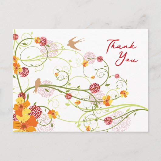 イエローハイビスカススワール&スワローズフローラありがとう ポストカード (正面)